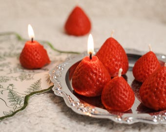 Set of 2 Strawberry Candles, Food Candles, Real Fruit Candles, Wedding Table Decor, Birthday Cake Topper Candle