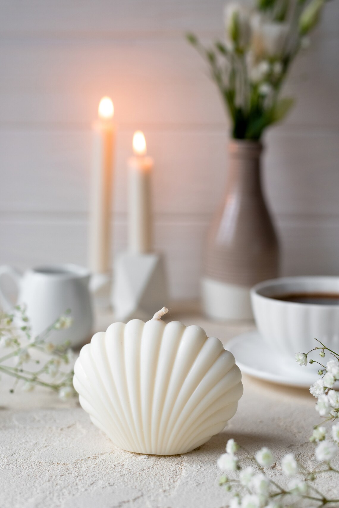 Shell Candle Seashell Candle Soy Wax Scented Candle White Etsy