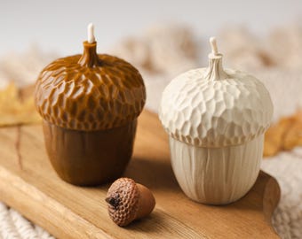 Eikelkaarsen van bijenwas, natuurlijke handgemaakte rustieke herfstdecoratie, milieuvriendelijke herfstkaarsenset, cottagecore woondecoratie