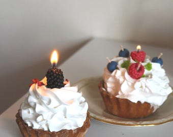 Berry Cake Candles, Birthday Candles, Beeswax Mini Candles, Blueberry Candle, Raspberry Candle, Blackberry Candle, Cupcake Decor