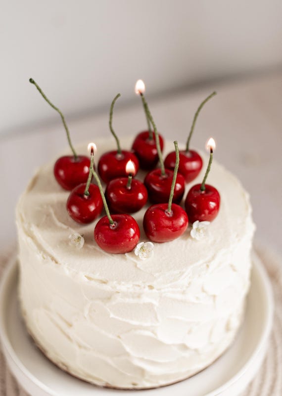 Cherry Candles, Birthday Cake candles, Fruit Candle, Celebration Candle, Cute Cake Decor