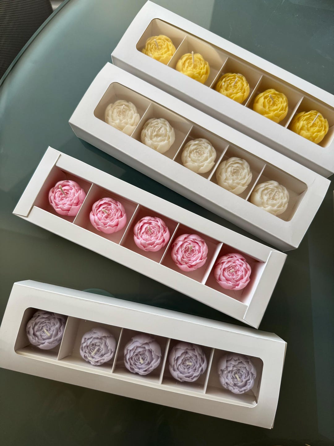 Flower Soy Candle Gift Set, Set of 5 Peony Candles, Handmade Floral ...