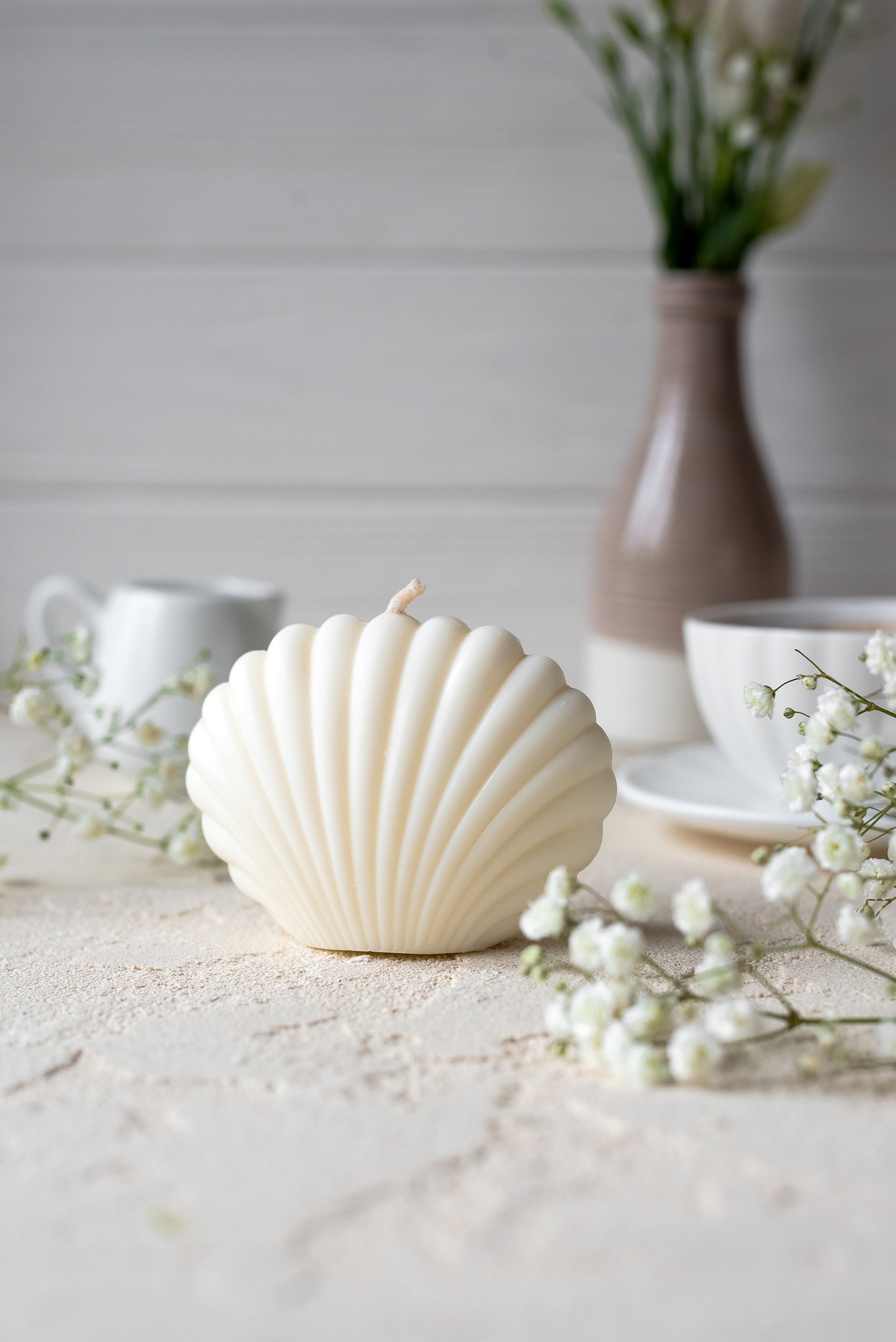 Shell Candle Seashell Candle Soy Wax Scented Candle White Etsy