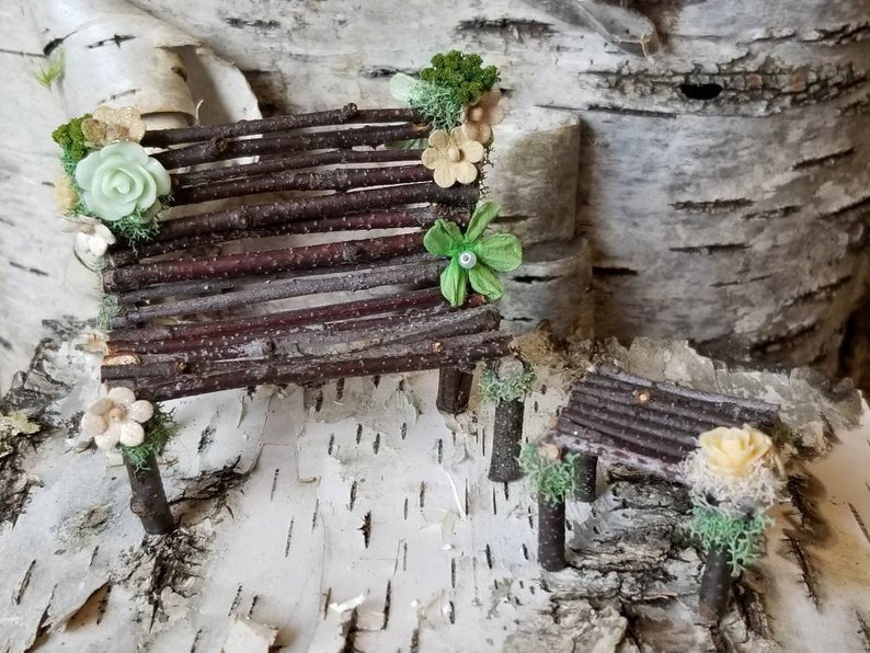 Miniature Twig Bench And Table Fairy Garden Bench Dollhouse Etsy