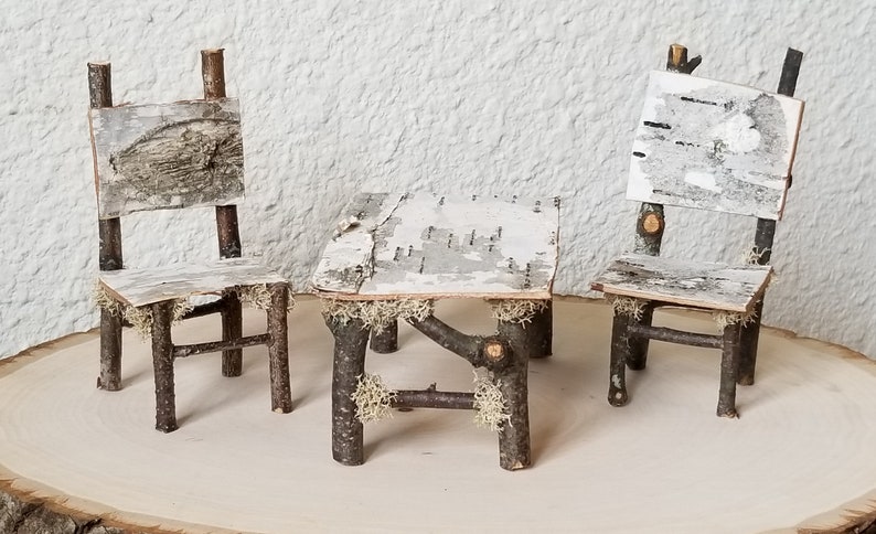 Miniature Table And Chairs Natural Fairy Garden Table And Etsy