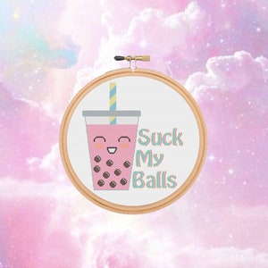 Té de burbujas chupa mis bolas patrón punto de cruz PDF