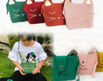Personalized Engraved Cat-Inspired Mini Toddler Purse for Toddler Girl Gift, Cat Lover's Little Girl Purse for Little Girl