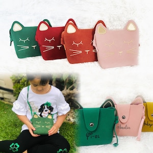 Mini sac à main personnalisé gravé inspiré des chats pour toute-petite fille, cadeau petite fille des amoureux des chats pour petite fille
