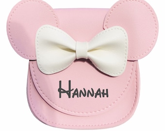 Personalized Engraved Mouse-ear Crossbody Leather Toddler Purse with Headband, Mouse Mini Bag for Toddler Girl Gift,Mouse Crossbody Handbag