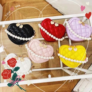 Porte-monnaie personnalisé en forme de coeur pour toute-petite fille, cadeau Saint-Valentin pour fille, porte-monnaie en perles pour toute-petite fille, sac en cuir pour enfant