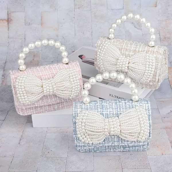 Personalized Girl Handbag for Flower Girl Gift and Weddings, Pearl Flower Girl Purse with Name, Flower Girl Bag