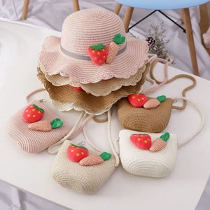 Straw Sun Hat With Matching Crossbody Straw Purse, Birthday Gift, Little Girl Gift