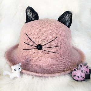 Cat Straw Sun Hat for Kids, Birthday Gift, Little Girl Gift