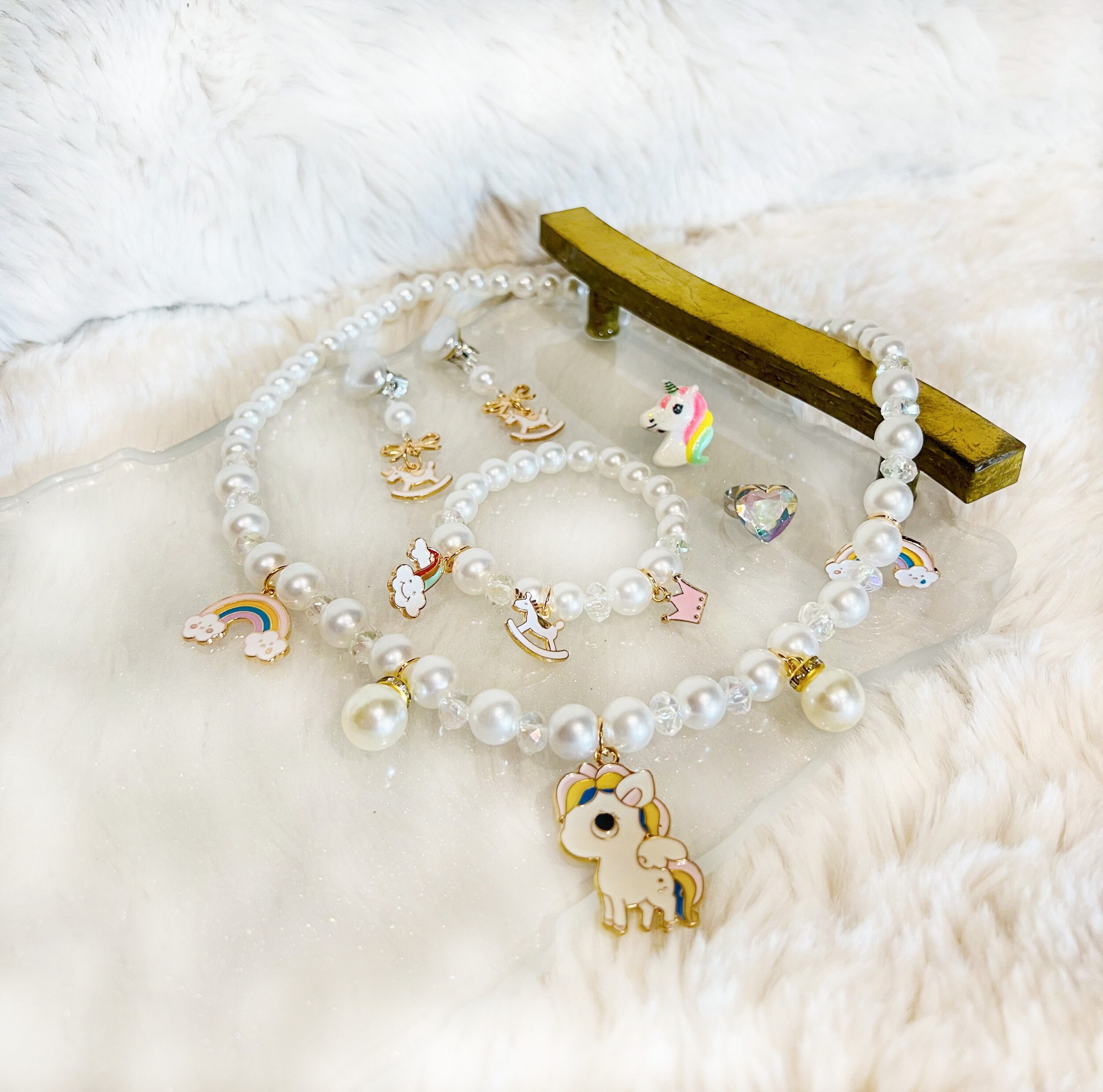 Kids Jewelry,little Girls Toddlers Necklace Set, Unicorn Necklace,bracelet, Earring, Ring Set, Girls Dress Up,pretending Play Jewelry Set