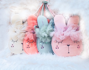 Bolsa transversal de coelho de renda para crianças, bolsa transversal, bolsa para meninas, presente de aniversário, presente para meninas