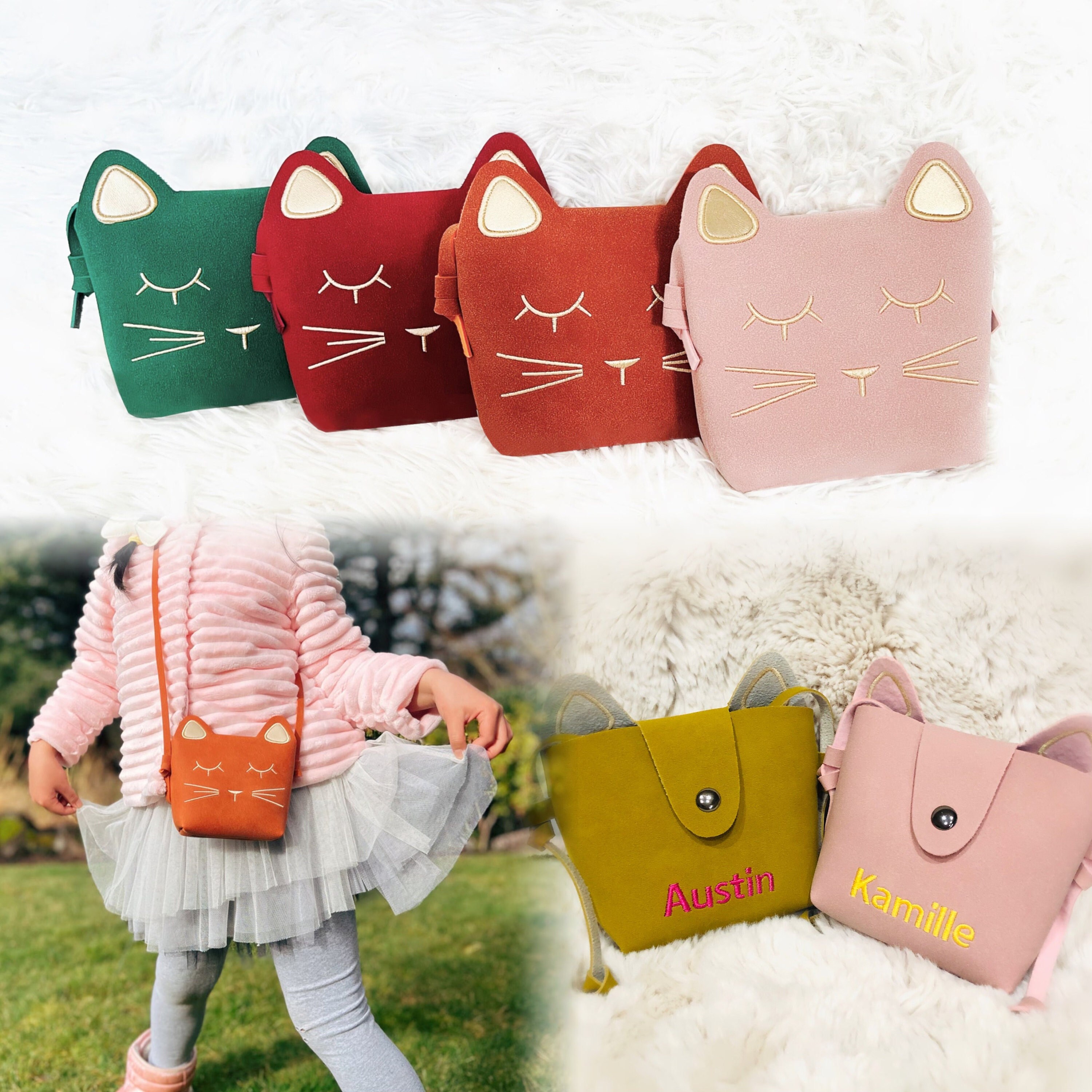 Kawaii Kitty Crossbody Bag with Ribbon Bowknot Wallet Coin Purse Pouch  Kitty Cat Purse Accessories for Women