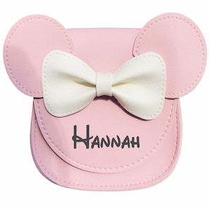 Porte-monnaie personnalisé en cuir avec oreilles de souris gravées pour tout-petit avec lunettes de soleil, mini-sac souris pour fillette, sac à main bandoulière souris