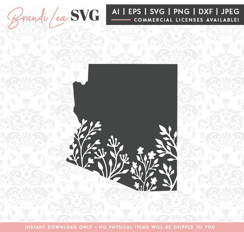 Arizona Floral svg Arizona state svg Map State SVG DxF | Etsy