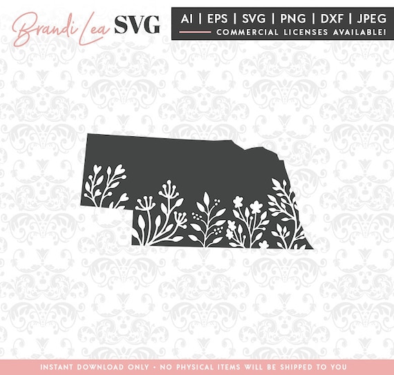 Nebraska Floral Svg Nebraska State Svg Map Svg Dxf Eps Etsy