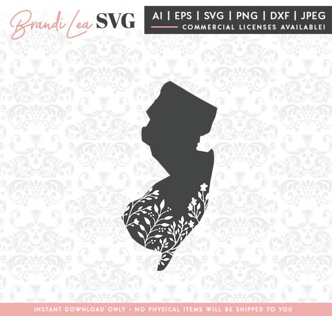 New Jersey Floral Svg New Jersey State Svg Map SVG Dxf Etsy