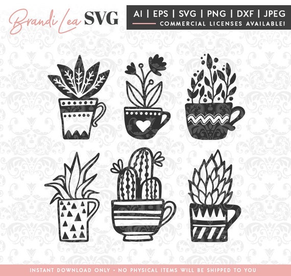 Download Succulent Mugs Svg Hand Drawn Plants Cactus Leavescoffee Etsy PSD Mockup Templates
