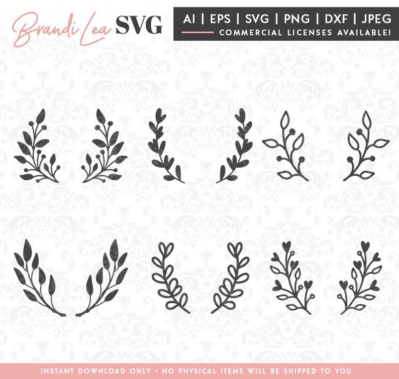Download Laurel SVG set floral hand drawn flower leaves SVG DxF | Etsy