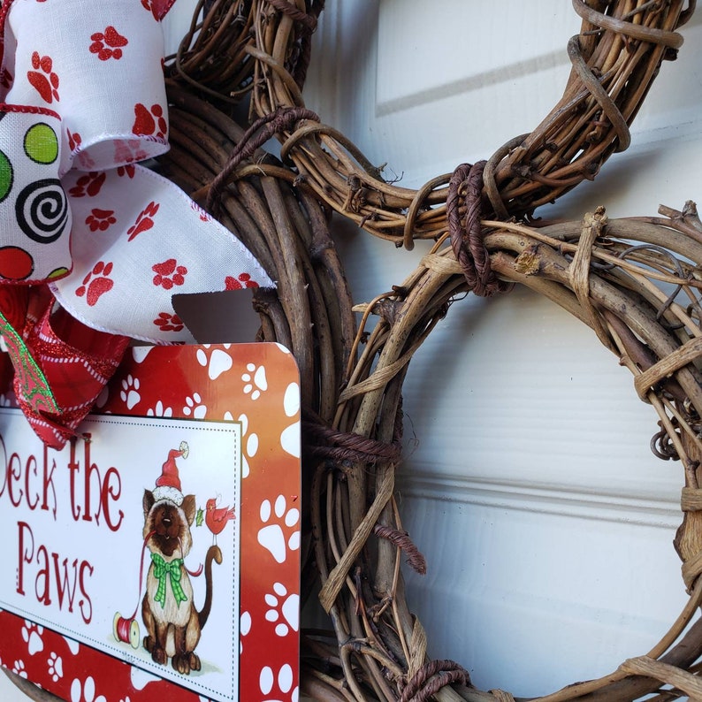 Christmas Paw Print Wreath Front Door Decor Holiday Pet Home Etsy