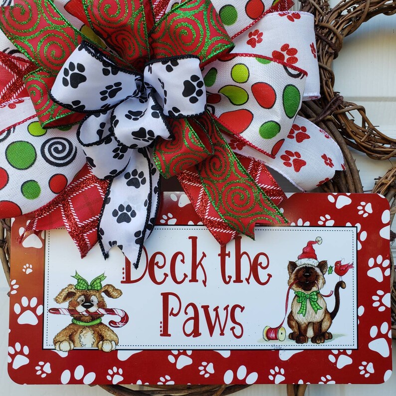 Christmas Paw Print Wreath Front Door Decor Holiday Pet Home Etsy