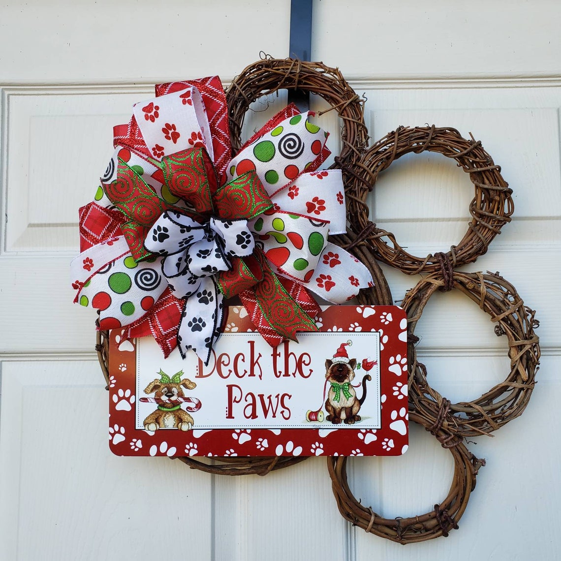 Christmas Paw Print Wreath Front Door Decor Holiday Pet Home Etsy