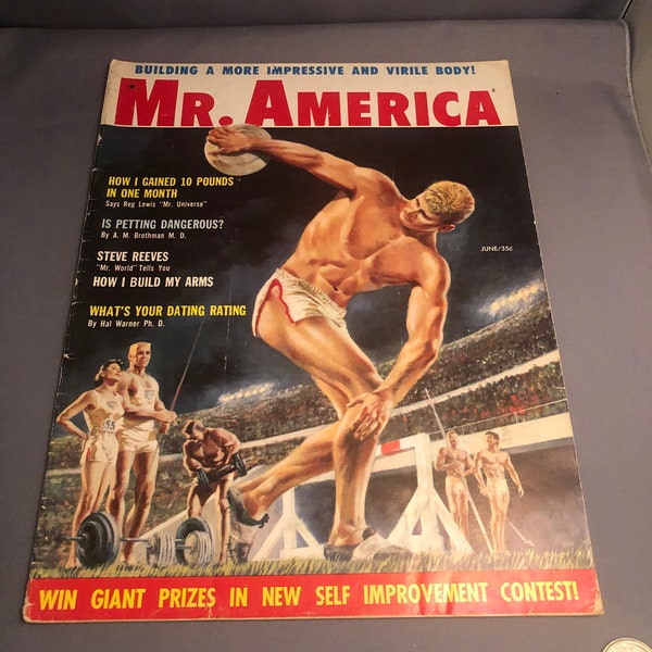 Mr America  beefcake bodybuilding Vintage magazine  June 1958  . gay interest male physique