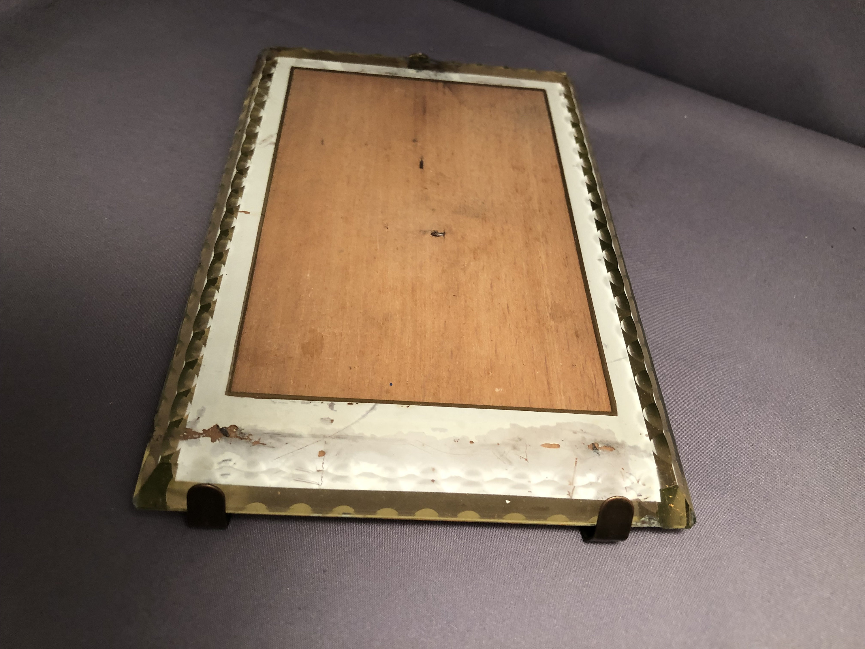 As is parts repair . Vintage Antique  picture photo frames thick beveled edge glass design with wood panel and tension spring.