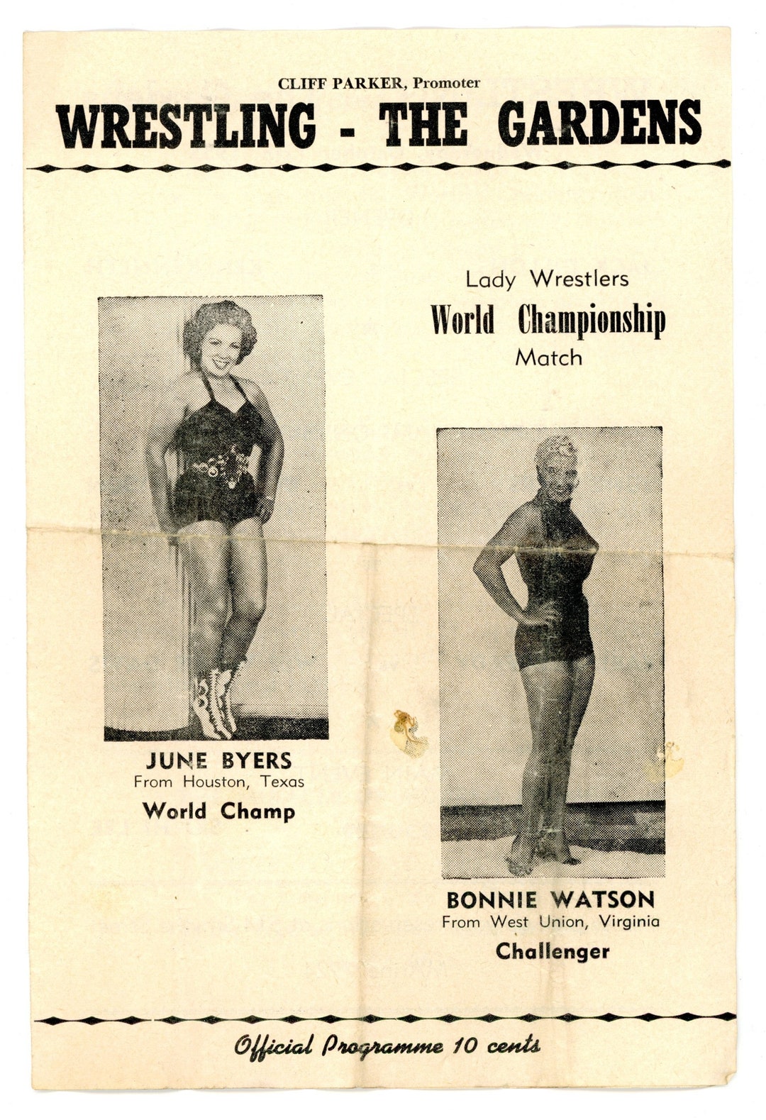 Vintage Wrestling Program World Championship Match June Byers Etsy