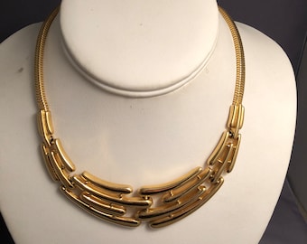 Trifari necklace , vintage bold chunky goldtone statement chain necklace designer signed 1960&#39;s Modernist design