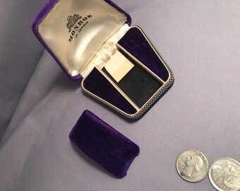 Vintage antique jewelry presentation Monroe  , round domed lid purple velvet , unusual design  bracelet for watch . metal wire trim detail