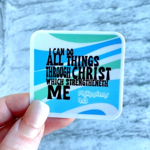 Ich kann alle Dinge durch Christus 2023 Gegenseitiges Thema LDS Jugend thema Philipper 4:13 Wasserflasche Aufkleber Ästhetische Wasserflasche Aufkleber