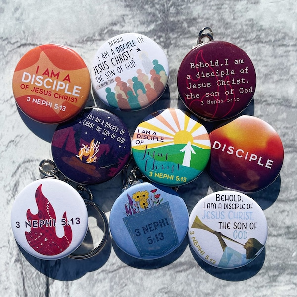 2024 Mutual Theme 1.5 In. Pin Back Buttons LDS Youth Theme I Am A Disciple of Jesus Christ 3 Nephi 5:13