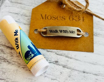 Walk With Me Trek Chapstick + Runner Tag | LDS Youth Trek 2026 Gift | Pioneer Theme Lip Balm | Moses 6:34 Runner Tag