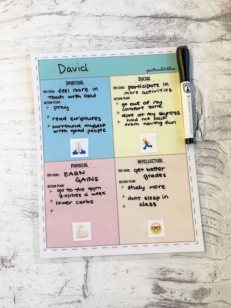 LDS Children and Youth Goal Planner Dry Erase Come Follow Me Tracker 8 ...