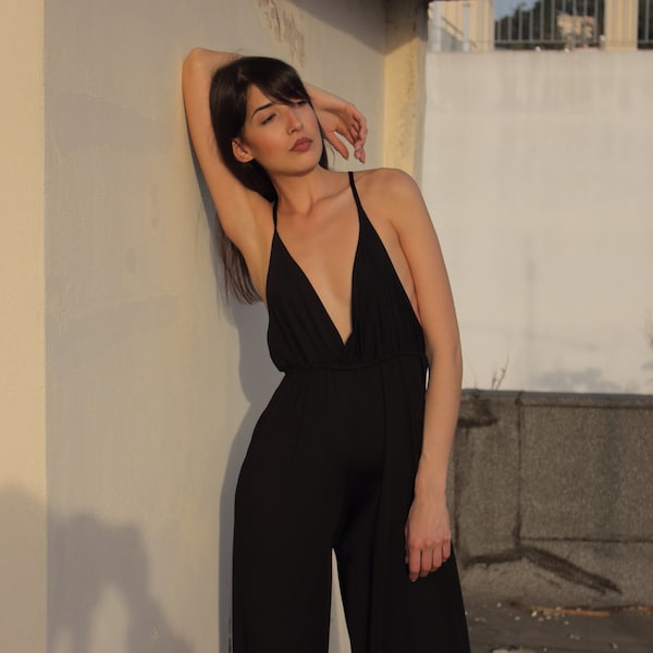 Black Jumpsuit / Sexy jumpsuit / Long Jumpsuit / Unique jumpsuit / Backless jumpsuit / Sexy bodysuit