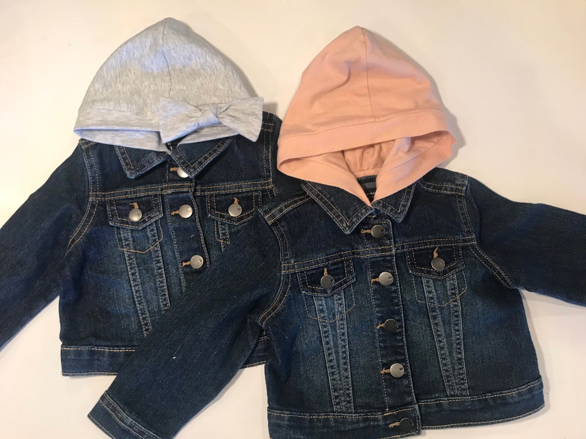 Toddler/ baby girl hooded denim jacket Etsy