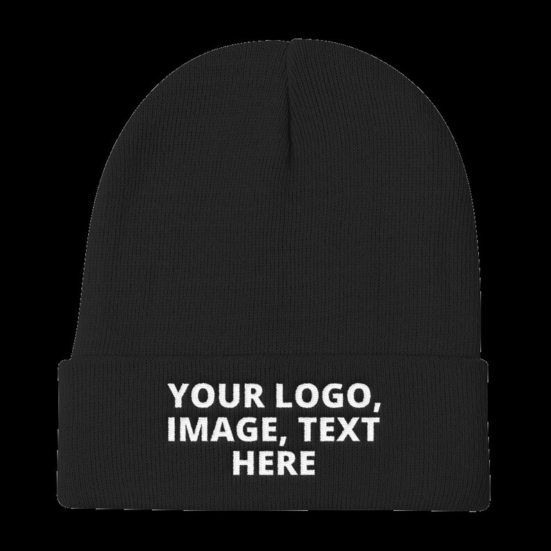 add your logo or text on this Beanie hat. Black Beanie hat