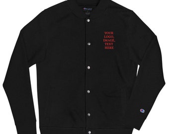 Black Men Embroidered Champion Bomber Jacket, add your logo, image or text on this jacket.