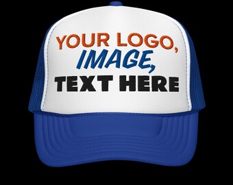 Royal Blue and White Foam Trucker Hat, add your logo, image or text on this hat.