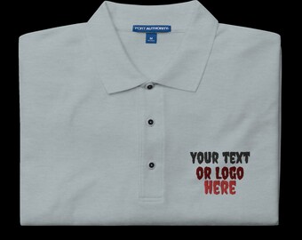 Embroidered Polo Shirt: Custom Logo or Text, Grey Cotton Blend