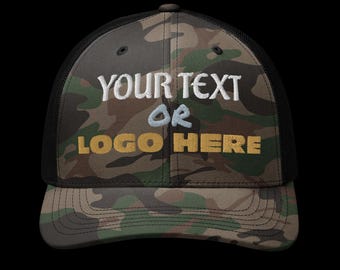 Camouflage Trucker Hat, add your logo, image or text on this hat.