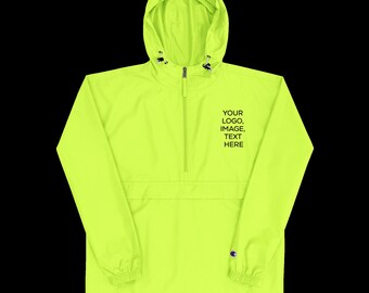 Safety Green Men Embroidered Champion Windbreaker Packable Jacket, add your logo, image or text on this jacket.
