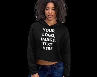 Anpassbarer schwarzer, kurzer Hoodie für Frauen: Fügen Sie Ihr Design hinzu