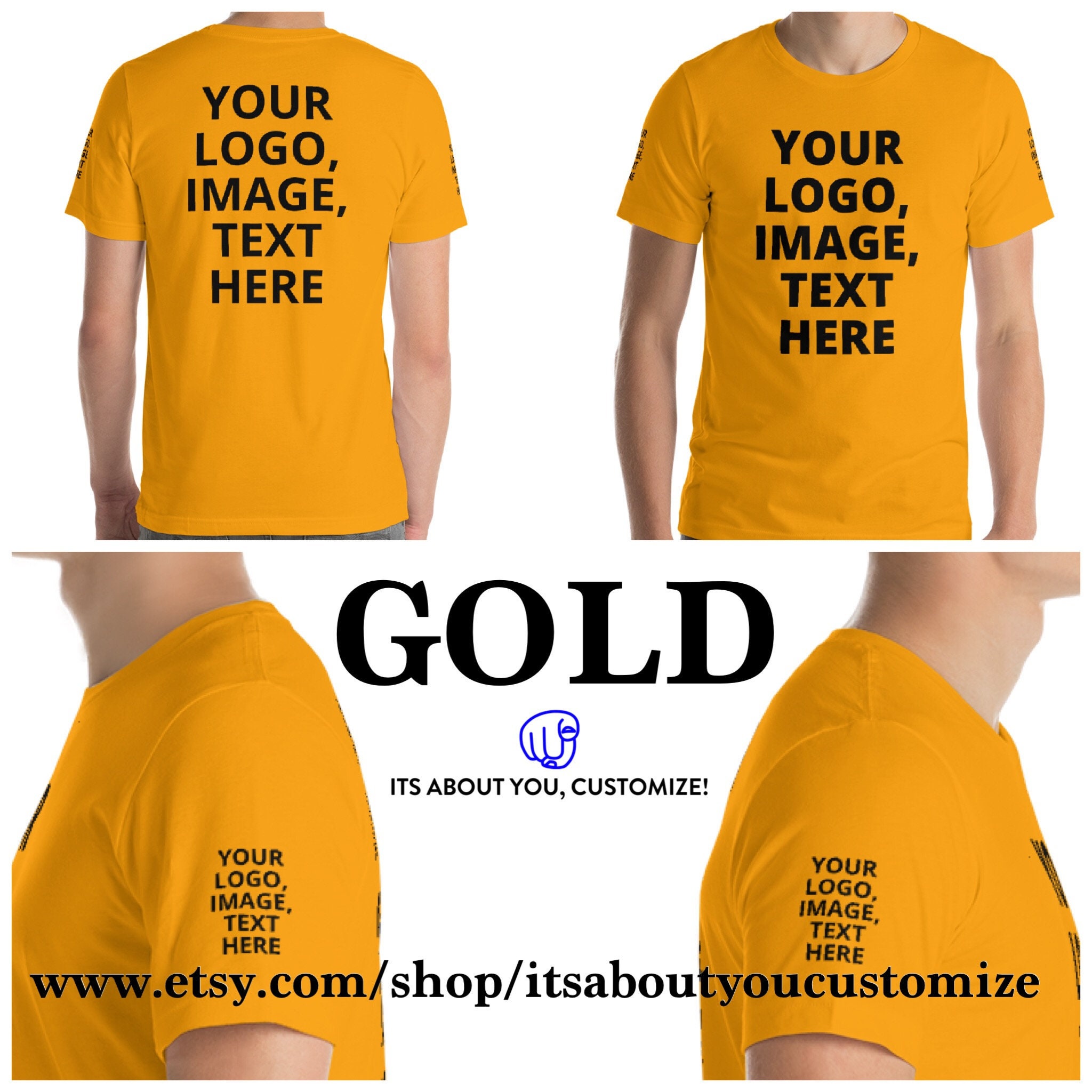 Gold Men T Shirt Add Your Logo Image or Text on This Shirt. Etsy