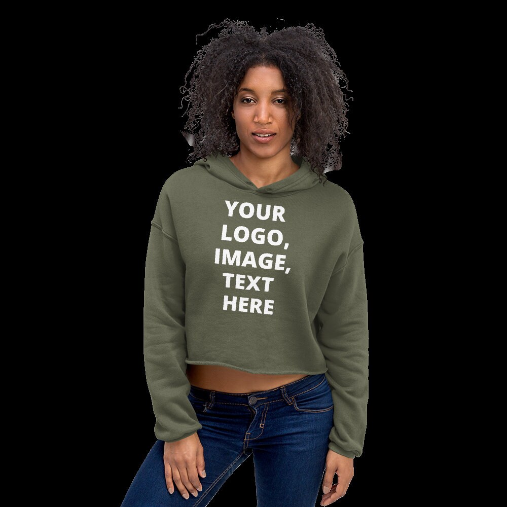 Military Green Women's Cropped Hoodie, add your logo, image or text on this Women's Cropped Hoodie.