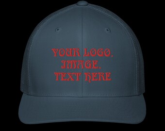 Navy Closed-Back Trucker hat, add your logo, image or text on this hat.